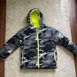 Kids Camo Hooded Jacket with Neon Accents
